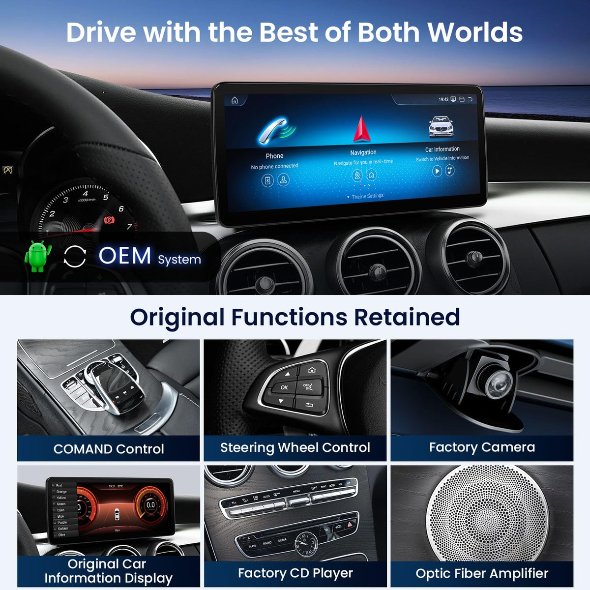 XTRONS Android Car Stereo for Mercedes-Benz C/GLC/V/X-Class W205 X253 W446 W470 (2016-2018) NTG 5.0/5.1/5.2, 12.3" IPS Touchscreen, Wireless CarPlay & Android Auto, Qualcomm Snapdragon 662, 8+128GB