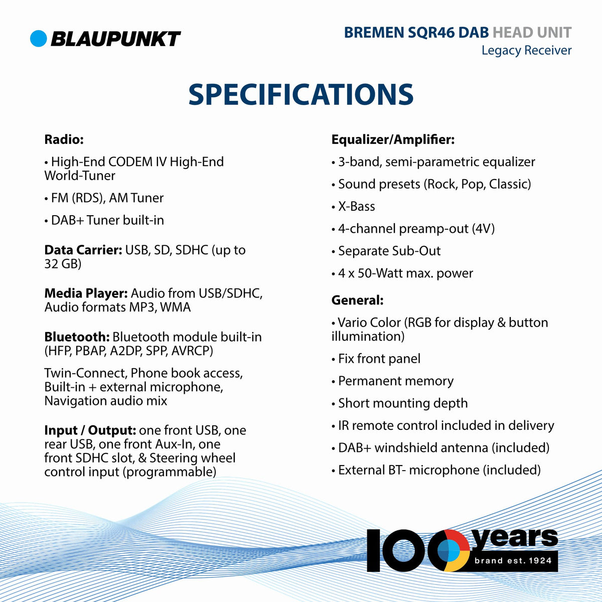 BLAUPUNKT Bremen SQR 46 DAB Retro Car Stereo 80s Classic Bluetooth USB SD AUX - Black