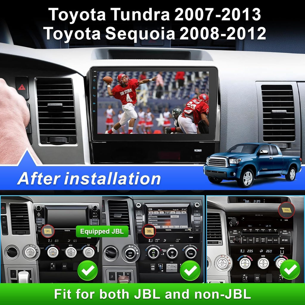 Car Radio for Toyota Tundra 2007-2013 Sequoia 2008-2012 with Wireless CarPlay & Android Auto, 10 Inch Toyota Tundra Stereo Head Unit with BluetoothGPS Navigation FM Radio