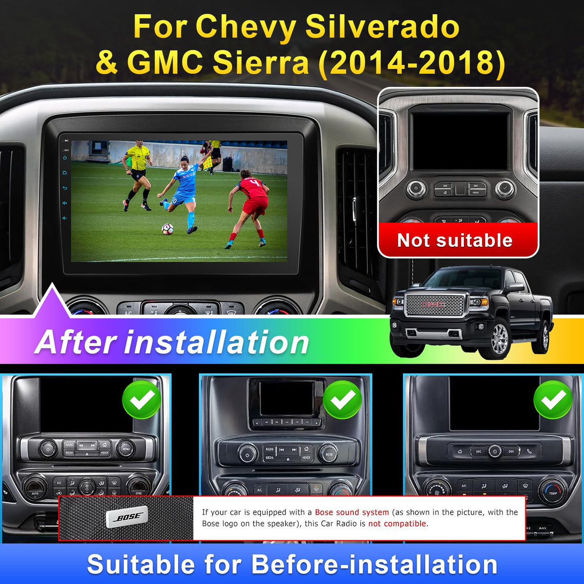 10" Car Radio for 2014-2018 Chevy Silverado & GMC Sierra Non-Bose Version