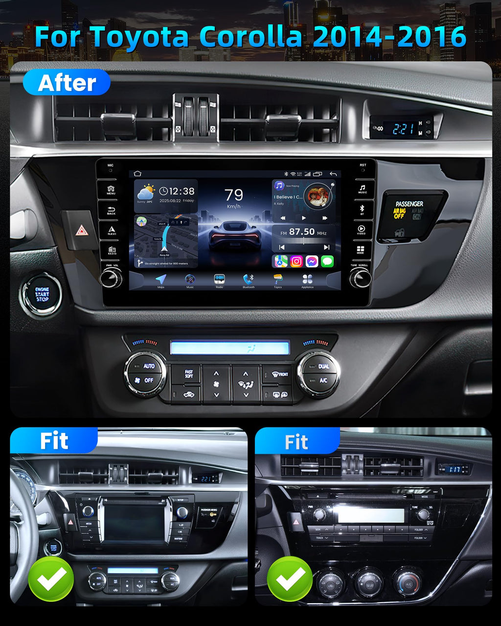 Android 15 Car Radio for Toyota Corolla 2014-2016: 8 Core 32G ROM