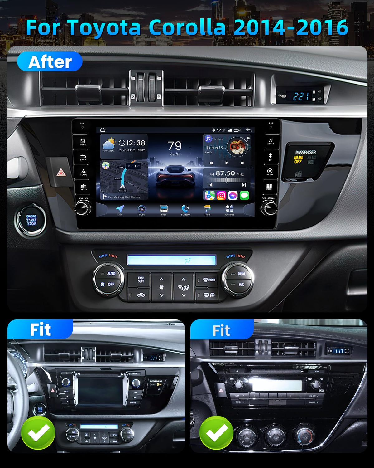 Android 15 Car Radio for Toyota Corolla 2014-2016: 8 Core 32G ROM