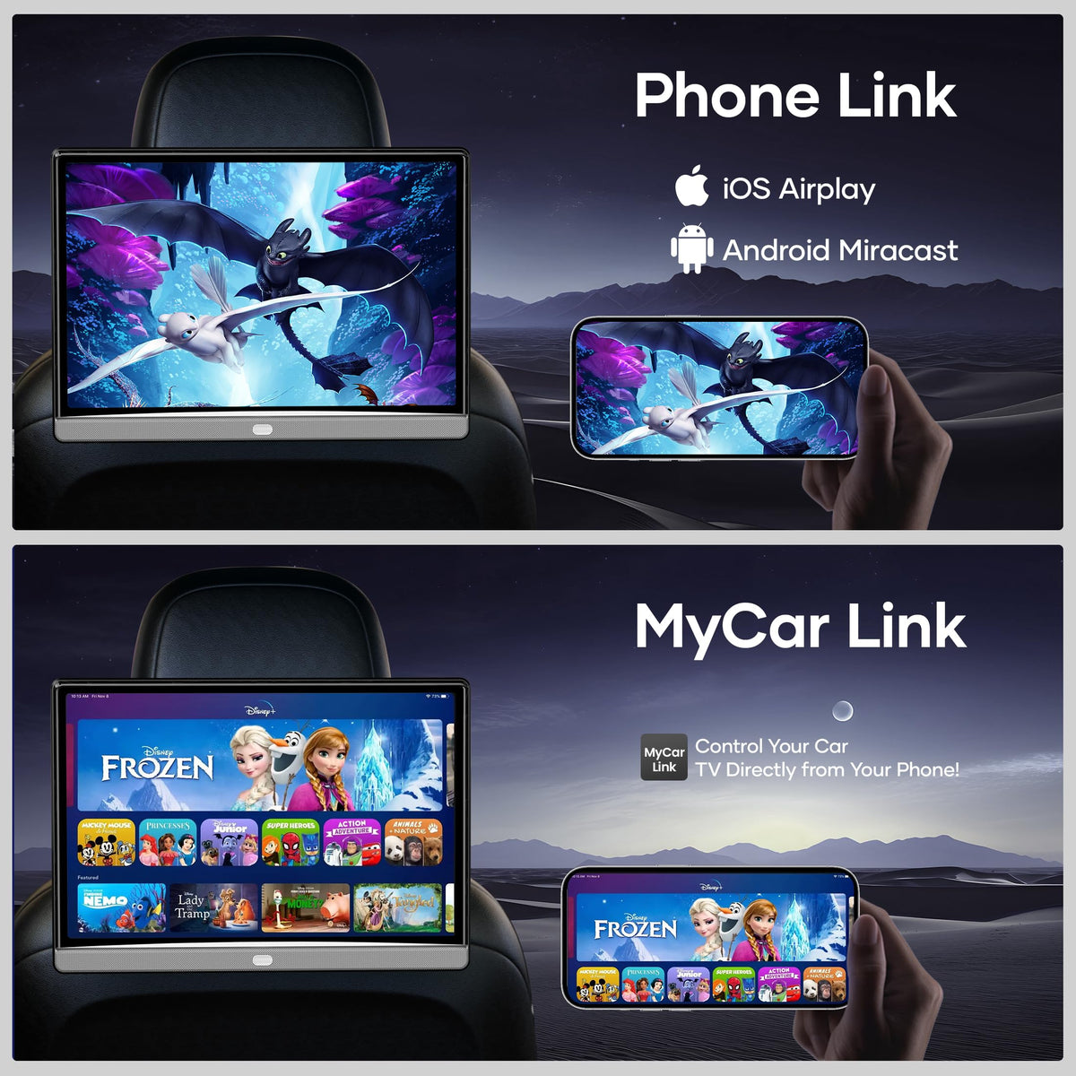 13.3" Car TV for Back Seat, 4K Android Headrest Monitor for Car, 4G+64G Portable Rear Entertainment System, Support Phone Wireless Mirror Link Touch Screen, with WiFi/HDMI/USB/Video Player
