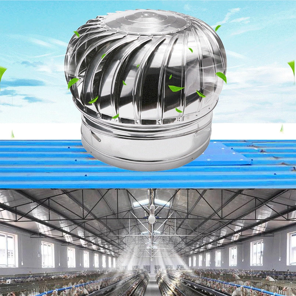 SARKEY Roof Turbines Ventilator Cap, 304 Stainless Steel Chimney Cowl, Roof Wind Rotating Ventilation Exhaust Heat Dissipation, Attic Air Vent Ventilating Fan, Unpowered Rotation(450mm/17.7in)