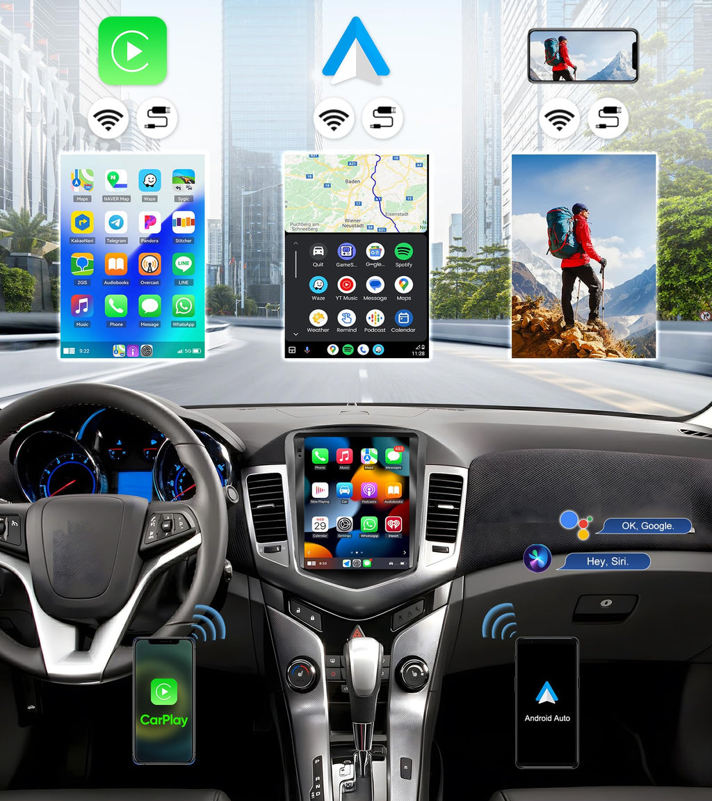 4G+64G Car Radio for Chevrolet Chevy Cruze 2009-2015 with Wireless CarPlay Android Auto 9.7" Touch Screen Android 15 Car Stereo with 32EQ GPS Navigation Bluetooth 5.0 WiFi RDS FM HD Backup Camera
