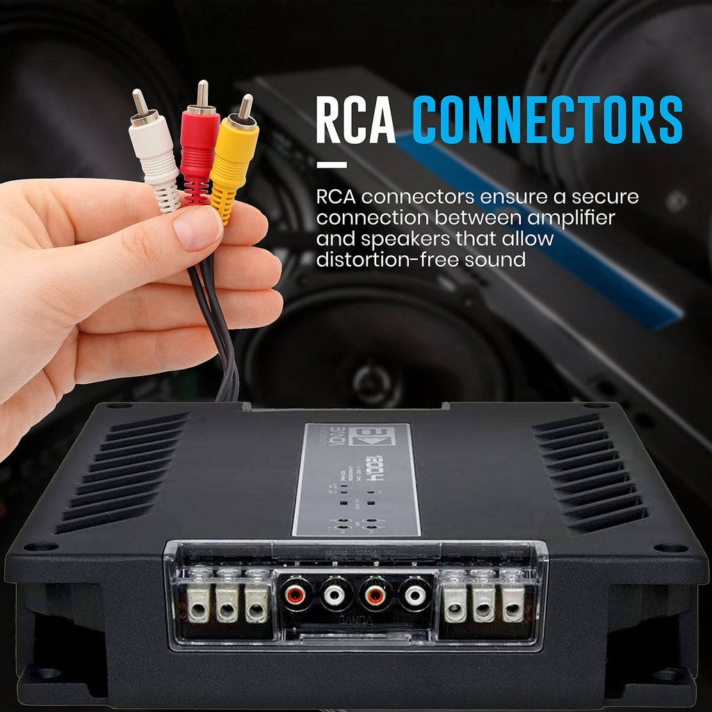4-Channel Vehicle Audio Amplifier - 300 Watts D Class High-Powered Mono Amplifier w/Subsonic Filter & Low Pass Filter Stable @ 1 Ohm, LED Indicators, Sound Specialization - Banda 1200.41OHM