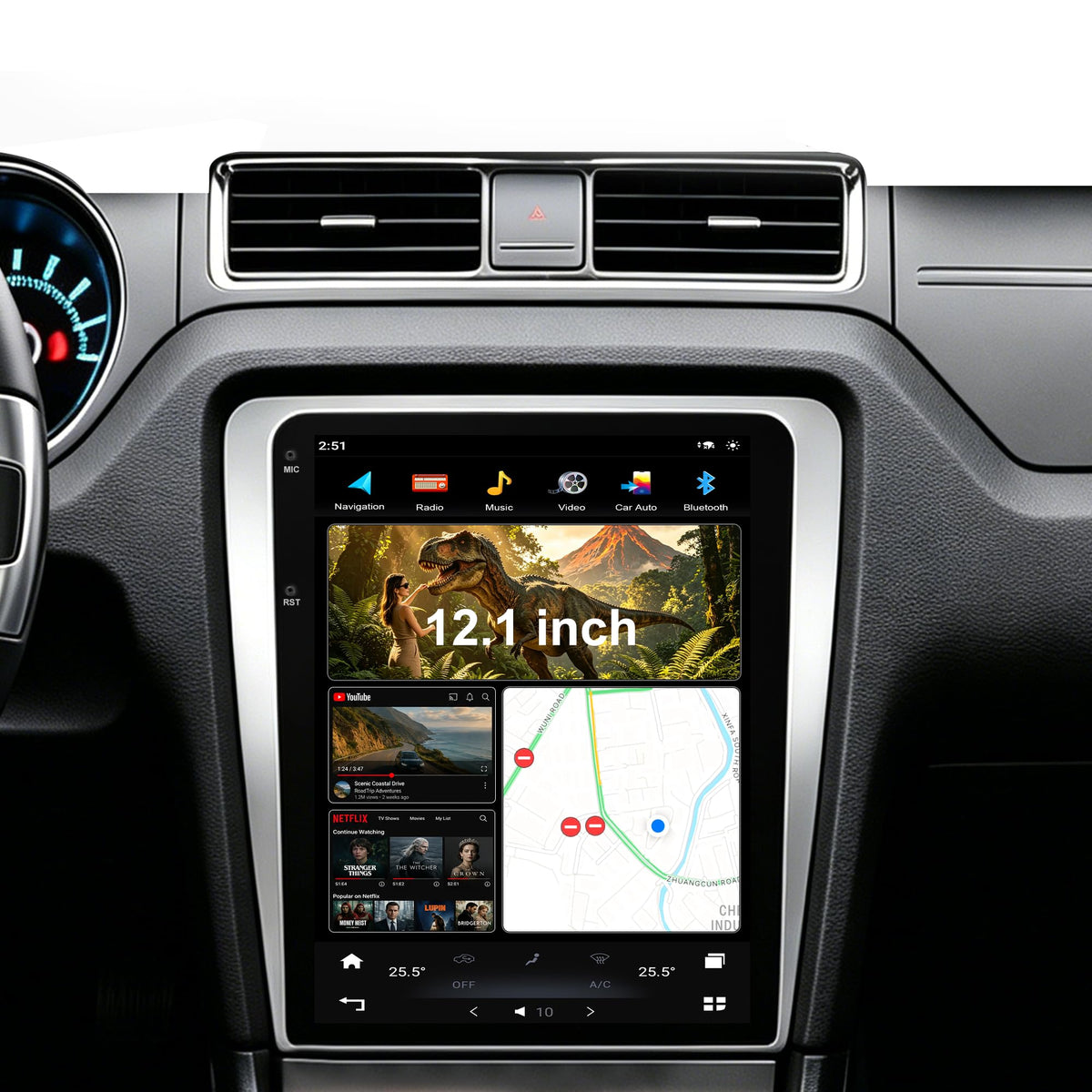 12.1 Inch Android Car Stereo Radio 8GB+128GB for Ford Mustang 2010-2014