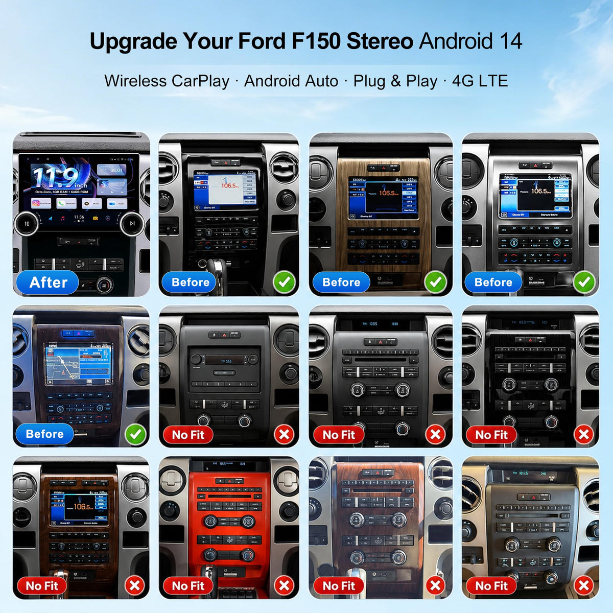 11.9" Car Stereo Radio Head Unit for Ford F150 2009-2014, Wireless CarPlay