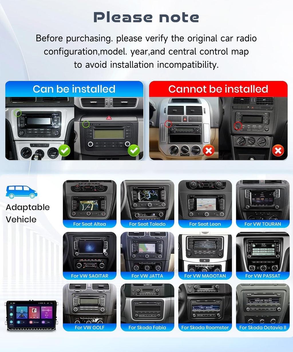 4G+64G Car Radio Stereo for VW Passat Jetta Tiguan Golf MK5 MK6 T5 Polo with Wireless Carplay/Android Auto,9 Inch IPS Touch Screen Android 15 GPS Head Unit 5Ghz-WiFi Bluetooth DSP Mic HD Rear Camera