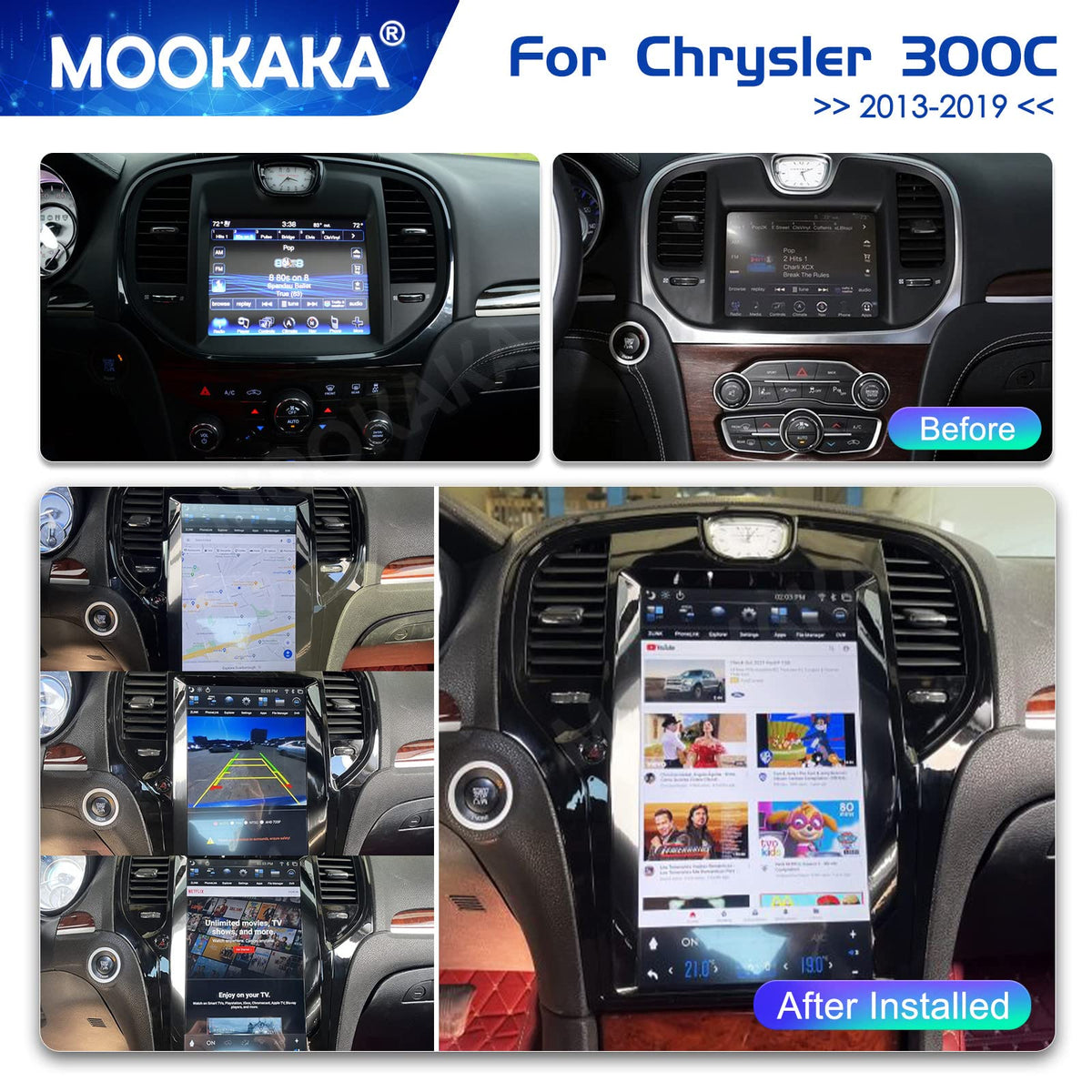 Android 11 Tesla Style 13.3 inch Android Car Radio for Chrysler 300C 300S 2011-2019 Multimedia Player GPS Navigation Multimedia Player Carplay Bluetooth(2015-2019,8+128G)