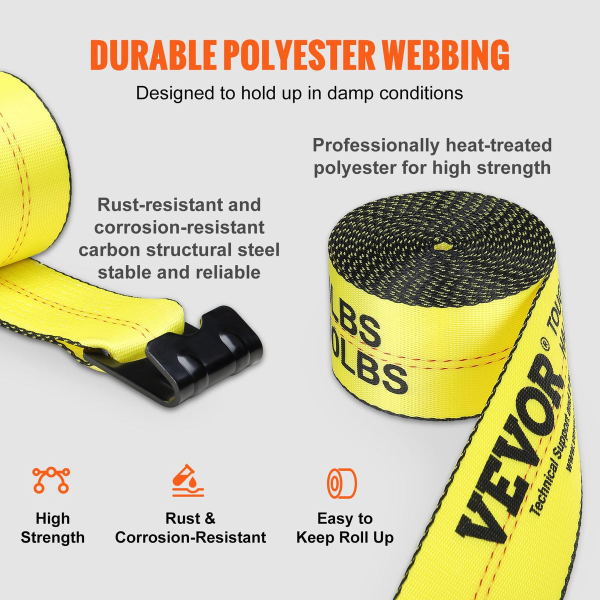 VEVOR Chain Load Binder Kit w/ (4) Ratchet Binders, 6600LB Capacity, (4) 21' G80 Chains + VEVOR (10) 18000LB Truck Straps, 4" x 30', Yellow