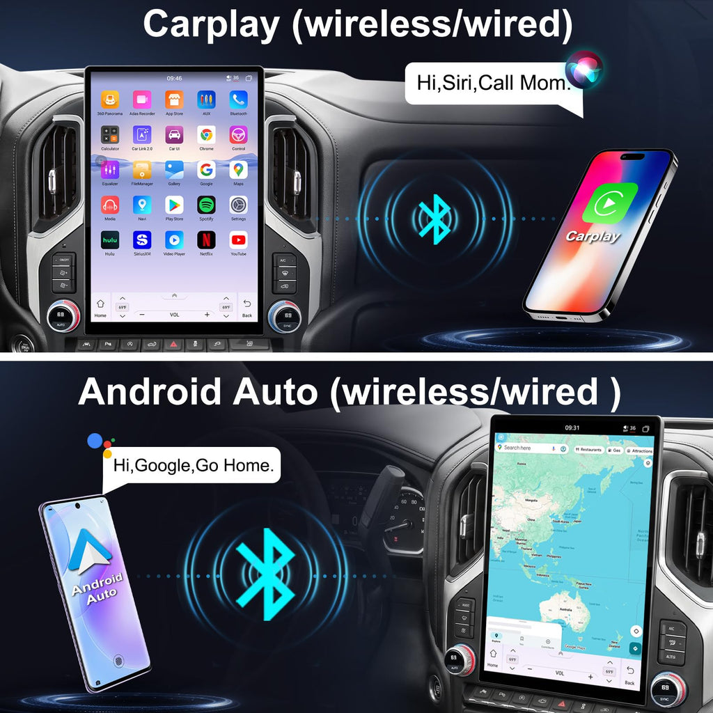 2K QLED Radio for Chevrolet Chevy Silverado GMC Sierra 2019-2023,Stereo Replacement,QLED Touch Screen,8core CPU,Carplay and Android Auto,4GB RAM 64GB ROM,8Core CPU