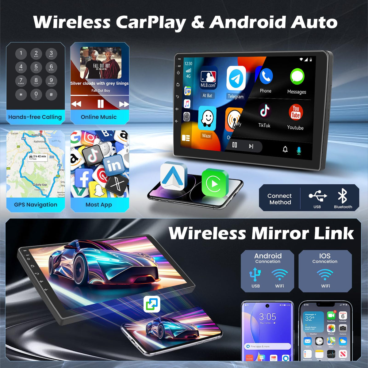 4+64G 10'' Android 15 Car Stereo for Mitsubishi Lancer 2008-2017