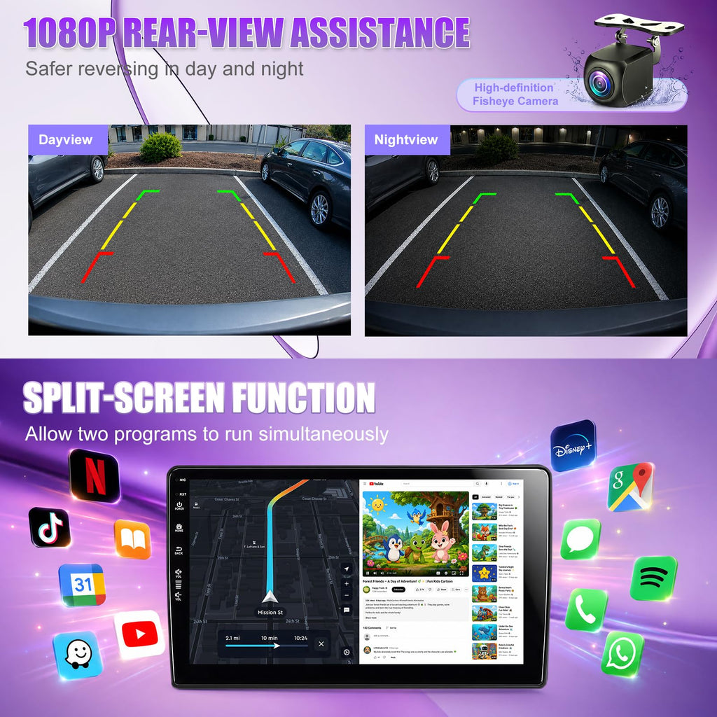 Car Radio Stereo for Toyota Tundra 2007-2013 Toyota Sequoia 2008-2019 10 inch Touch Screen Head Unit with Wireless Carplay Android Auto WiFi6/BT5.4/HD Rearview Camera/SWC/FM (2+64)