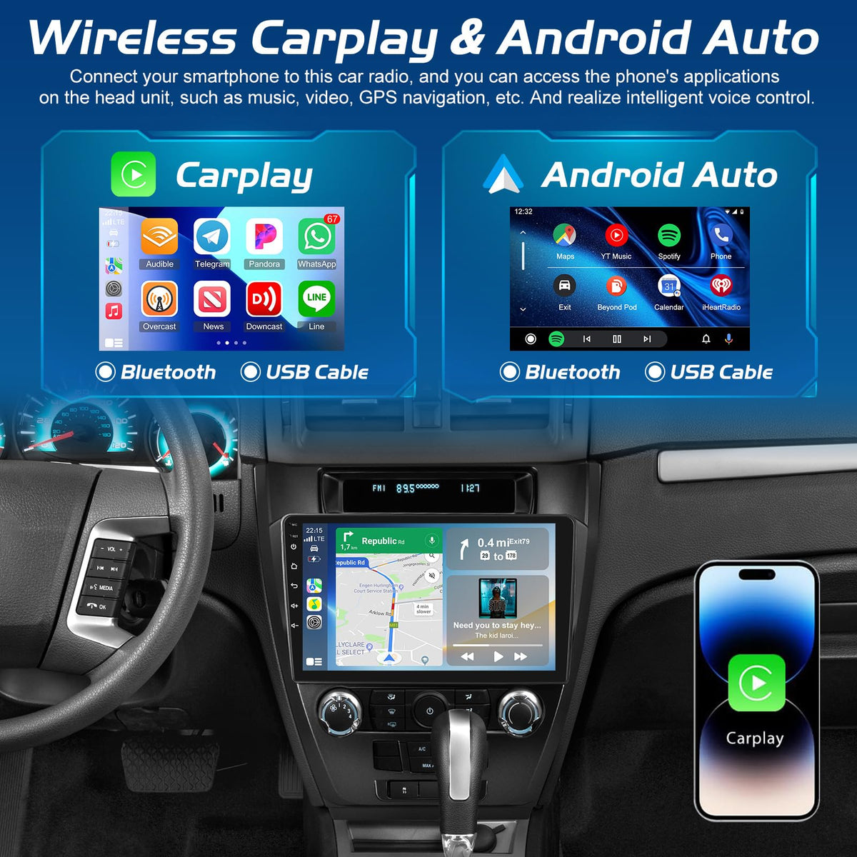 [4+64G] NHOPEEW Android Car Radio for Ford Fusion Mondeo Mustang 2009-2012