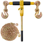 Ratchet Chain Binder, 5/16"-3/8" Heavy-Duty Load Binders, Featuring G80 Chains 7100 lbs Secure Limit, 4 P, Labor-Saving Anti-Skid Handle, Tie Down Hauling for Flatbed Truck Trailer