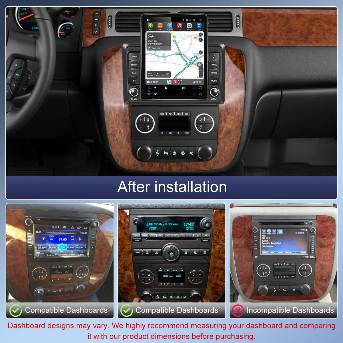 Car Stereo for Chevrolet GMC 2007-2014 w/Wireless Carplay and Android Auto, 9.7 Inch Touchscreen Android 13 Double Din Car Radio Receiver Head Unit GPS Navi Bluetooth WiFi FM AHD Backup Camera, 2+32G