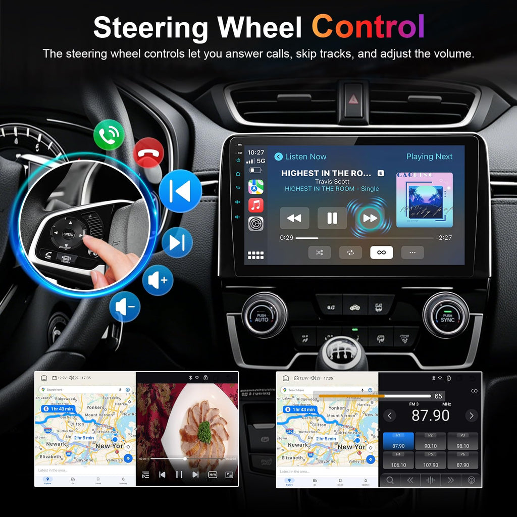 8 Core Car Stereo Radio for Honda CRV 2017-2021, 4+64G 10" QLED Touch Screen Car Radio with Wireless Carplay/Android Auto with WiFi GPS Navigation, Bluetooth, SWC/AM FM Radio