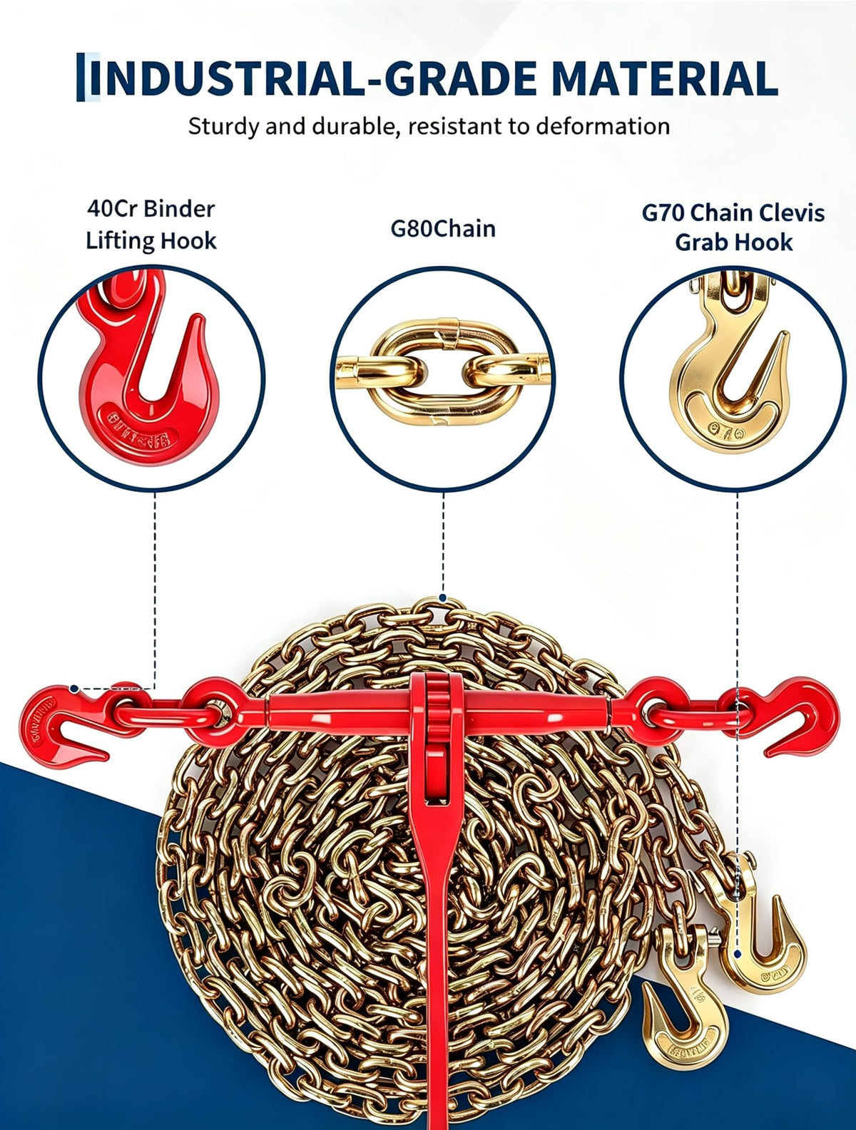 Garvee 4 Sets 10FT Chain and Binder Kit, 5/16''-3/8'' Ratchet Chain Binder