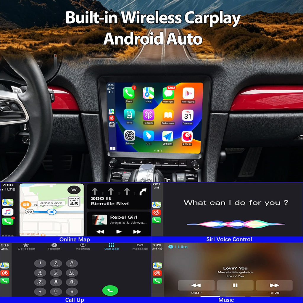 8Core 4G+64G Android 14 Car Stereo Radio for Porsche Cayman 911 Boxster 981 718 918 997 Turbo GT2 3 Carrera 2011-2020 Carplay GPS Navigation WiFi 4G Multimedia Player (with Fiber Optic Box)