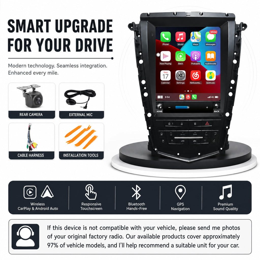 8Core 8+128GB Android 14 Car Radio Stereo for Cadillac SRX 2009-2017, 9.7 Inch Touch Screen Dash Kit with Wireless CarPlay Android Auto GPS Navigation Bluetooth SWC WiFi 5G DSP RDS FM Camera Please s