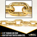 US Cargo Control Chain and Binder Set 5/16 to 3/8 Inch - (1) Ratchet Binder and (1) 16' Grade 70 Transport Chain with Grab Hooks - 5,400 LBS Working Load Limit, Secure Heavy Cargo to Trailers