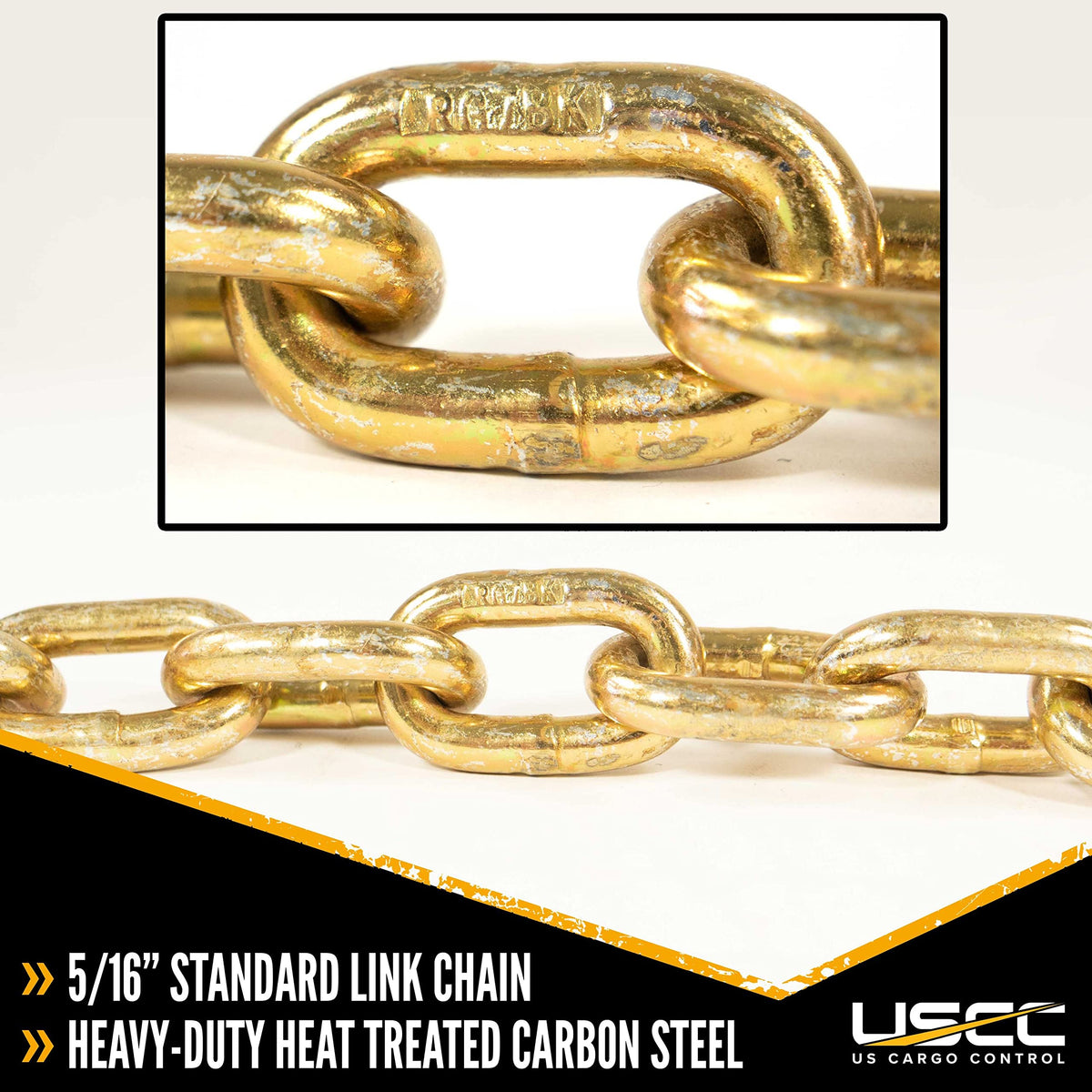 US Cargo Control Chain and Binder Set 5/16 to 3/8 Inch - (1) Ratchet Binder and (1) 16' Grade 70 Transport Chain with Grab Hooks - 5,400 LBS Working Load Limit, Secure Heavy Cargo to Trailers