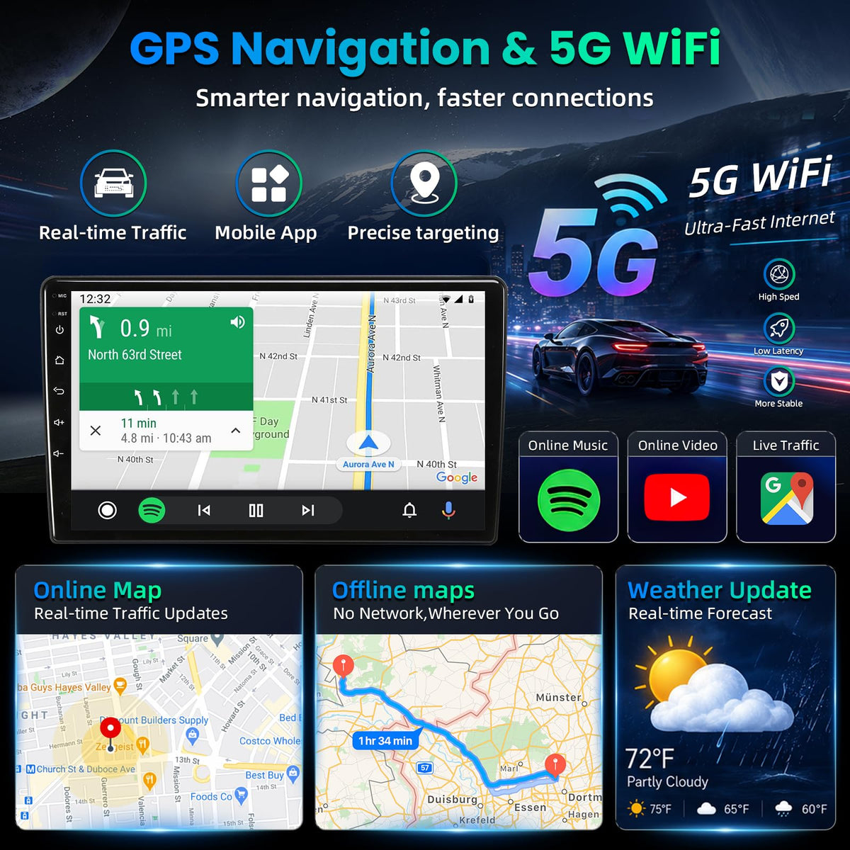 8Core 32GB ROM Android 15 Car Radio for Toyota 4Runner 2010-2019