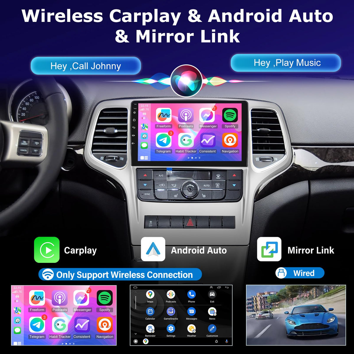 [4+64GB] Android Stereo for Jeep Grand Cherokee 2008-2013: 9 inch IPS Touchscreen Grand Cherokee Radio - Wireless Carplay and Android Auto, Customize Homepage, DSP/EQ, 5G/WiFi, SWC + Backup Camera