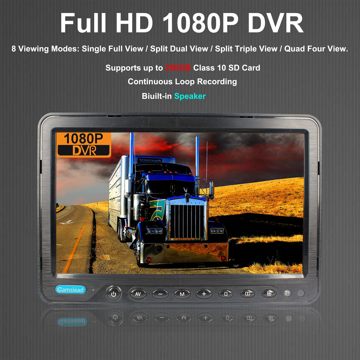 10 inch digital monitor 1080P HD Rear View Camera System with Wired, HD DVR Recorder, 4 Channel Input, Quad Split Screen, 4X 1080P Heavy Duty Waterproof Backup Side View Camera for RV Trailer