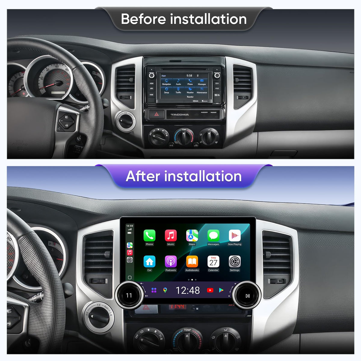 11.5" Car Stereo Dash Kit Replacement for Toyota Tacoma Radio Upgrade 2005-2015,QLED Touch Screen Head Unit w/Wired Wireless CarPlay Andriod Auto GPS Navigation 5GWiFi FM/AM (Tacoma 2005-2015-DKHC6)