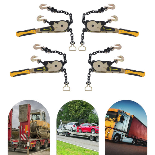 4 Pack 3/8"-1/2" Easy Ratchet Chain Binders with G70 Grab Hooks