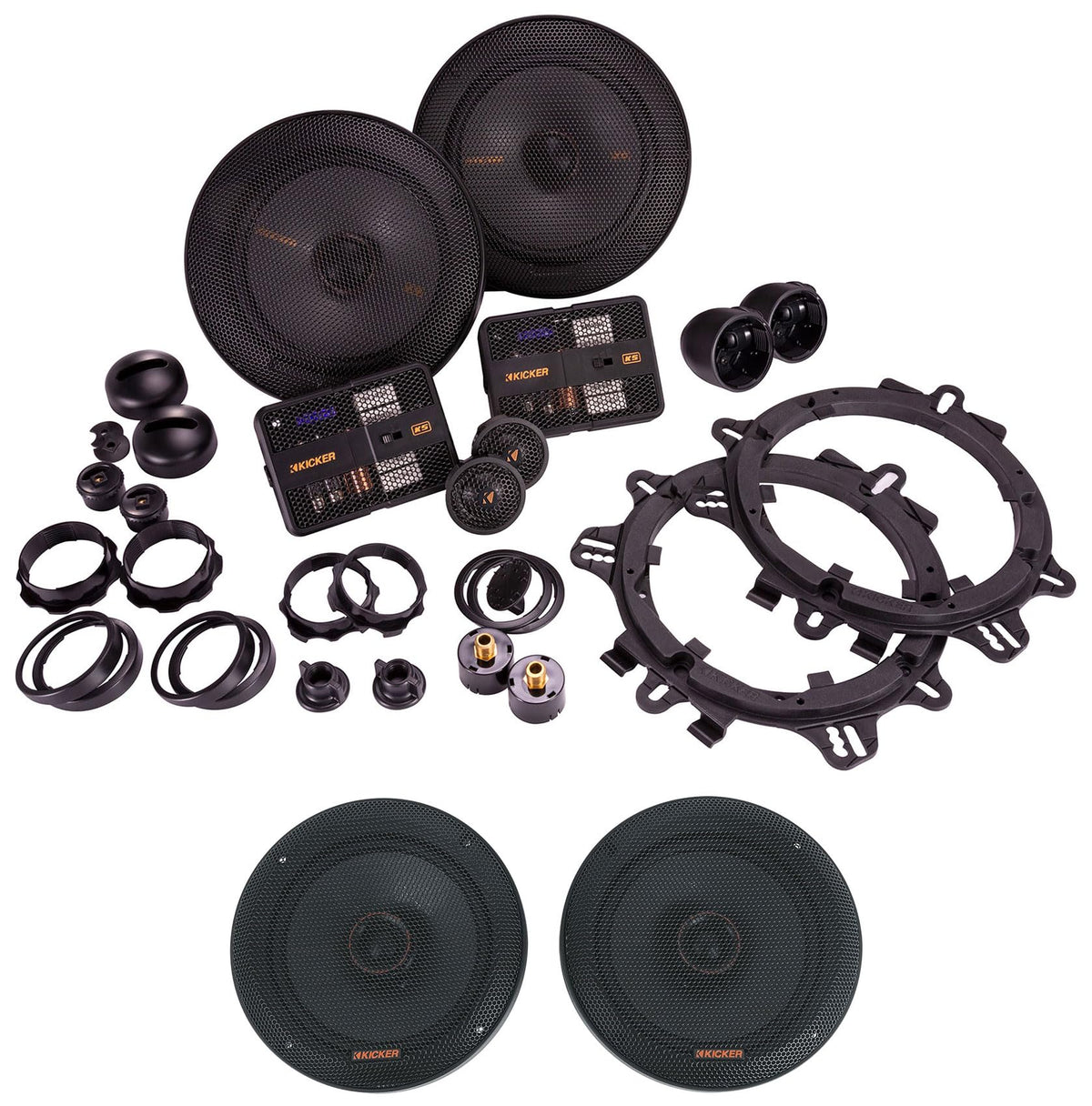 Audiosavings Bundle: (1) Pair Kicker 51KSC6504 6.5" 100 Watt RMS Car Audio Speakers KSC6504 KSC650 Bundle with (1) Pair Kicker 51KSS6504 6.5" Car Audio Component Speakers (Items 4)