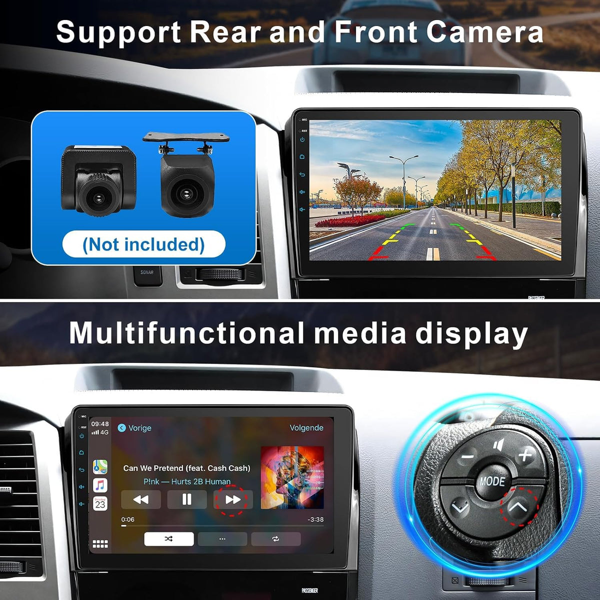 Car Radio for Toyota Tundra 2007-2013 Sequoia 2008-2012 with Wireless CarPlay & Android Auto, 10 Inch Toyota Tundra Stereo Head Unit with BluetoothGPS Navigation FM Radio