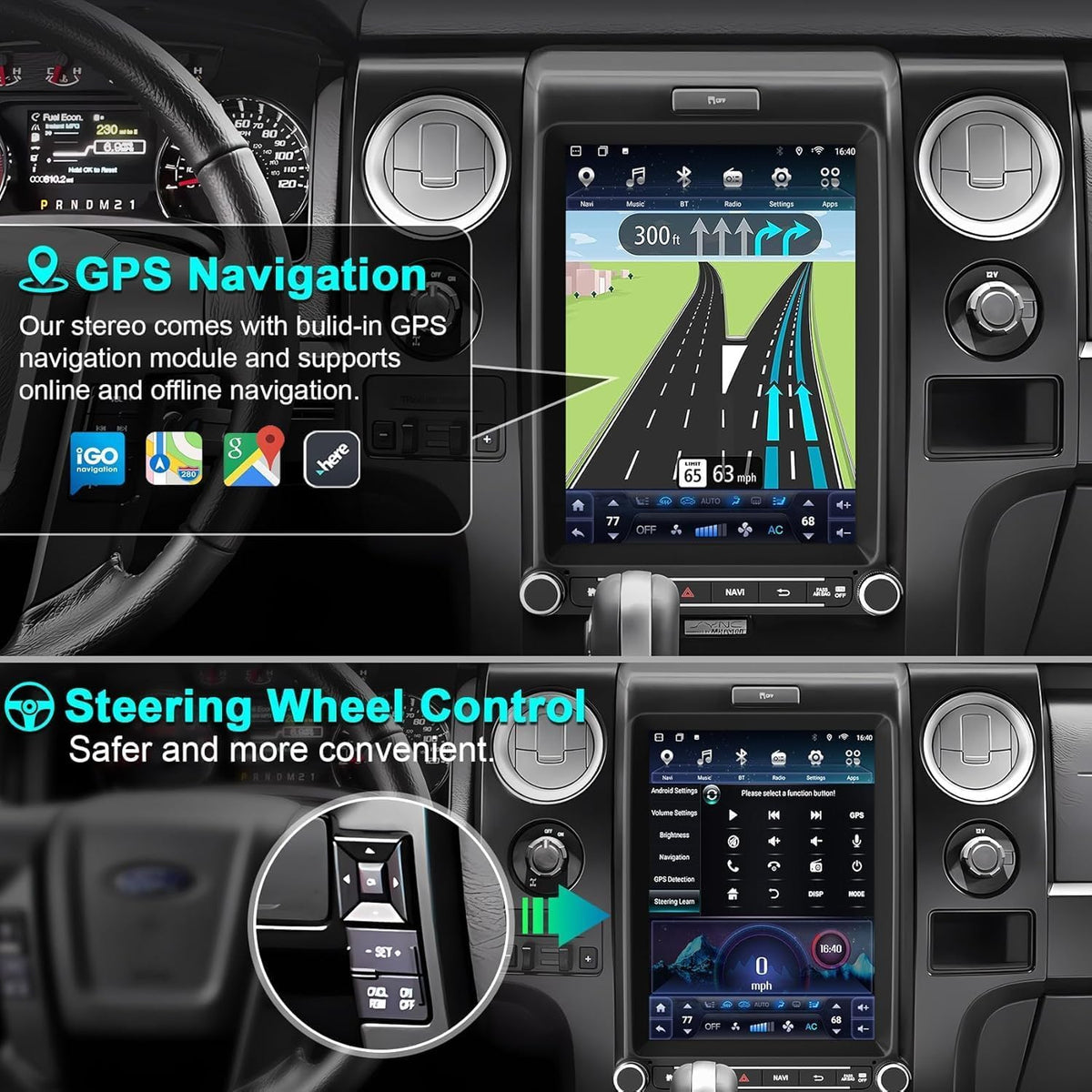 4+64 Android 15 for Ford F150 2013-2014 Car Radio 8 core, 10.4 Inch IPS Touch Screen Car Stereo with Wireless Carplay/Android Auto,GPS, WiFi, Bluetooth, Backup Camera, DSP