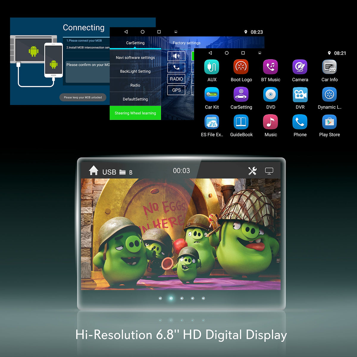 Pyle Car Stereo Receiver System - Hi-Res 6.8" Digital Display, Double DIN Android Touch Screen Monitor with Backup Cam, USB, Bluetooth & GPS Navigation, CD DVD Player, MP3, AM FM Radio with Remote