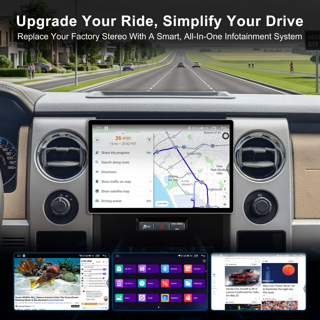 11.5 Inch 8 Core 4GB+64GB Car Radio Stereo for Ford F150 2009-2012, 2K Touchscreen Android 13 Head Unit with Wireless CarPlay & Android Auto, 1080P Backup Camera, GPS Navigation, SWC, AM/FM Radio