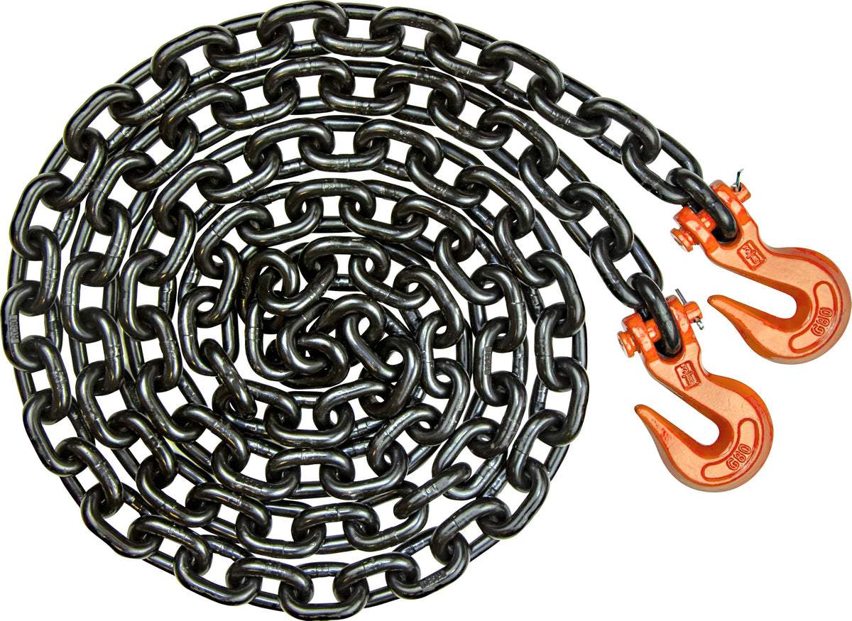 VULCAN Binder Chain Tie Down with Grab Hooks - Grade 80-1/2 Inch x 20 Foot - 12,000 Pound Safe Working Load