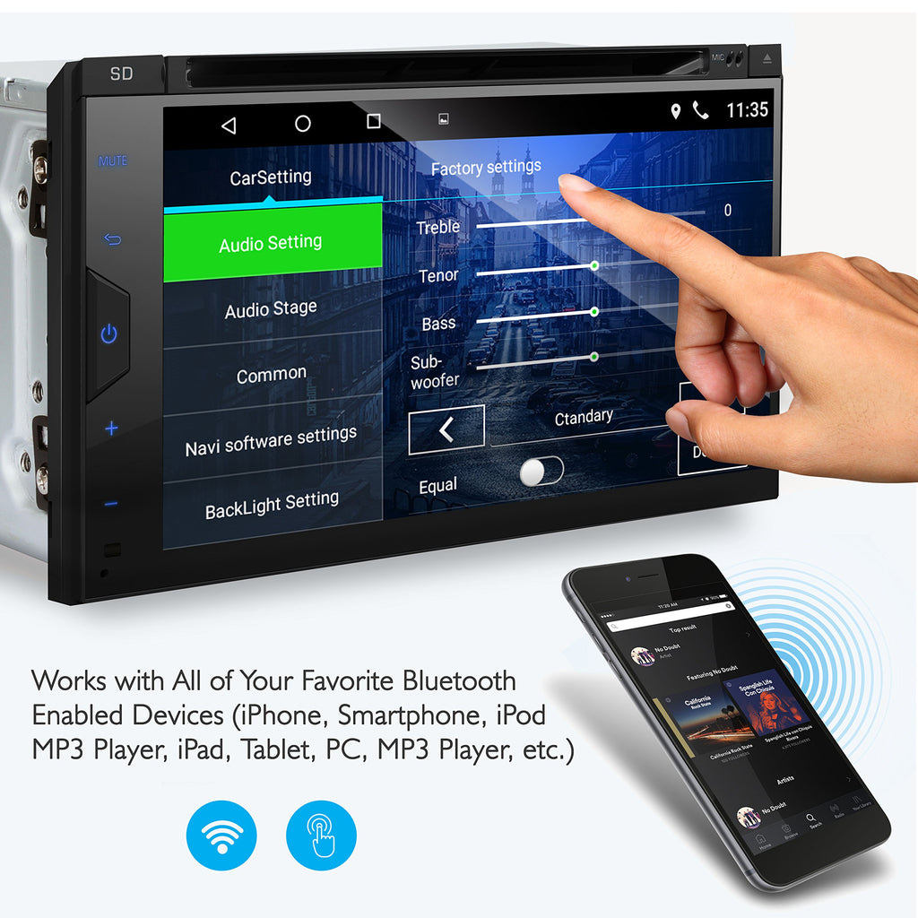 Pyle Car Stereo Receiver System - Hi-Res 6.8" Digital Display, Double DIN Android Touch Screen Monitor with Backup Cam, USB, Bluetooth & GPS Navigation, CD DVD Player, MP3, AM FM Radio with Remote