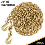 US Cargo Control Chain and Binder Set 5/16 to 3/8 Inch - (1) Ratchet Binder and (1) 16' Grade 70 Transport Chain with Grab Hooks - 5,400 LBS Working Load Limit, Secure Heavy Cargo to Trailers
