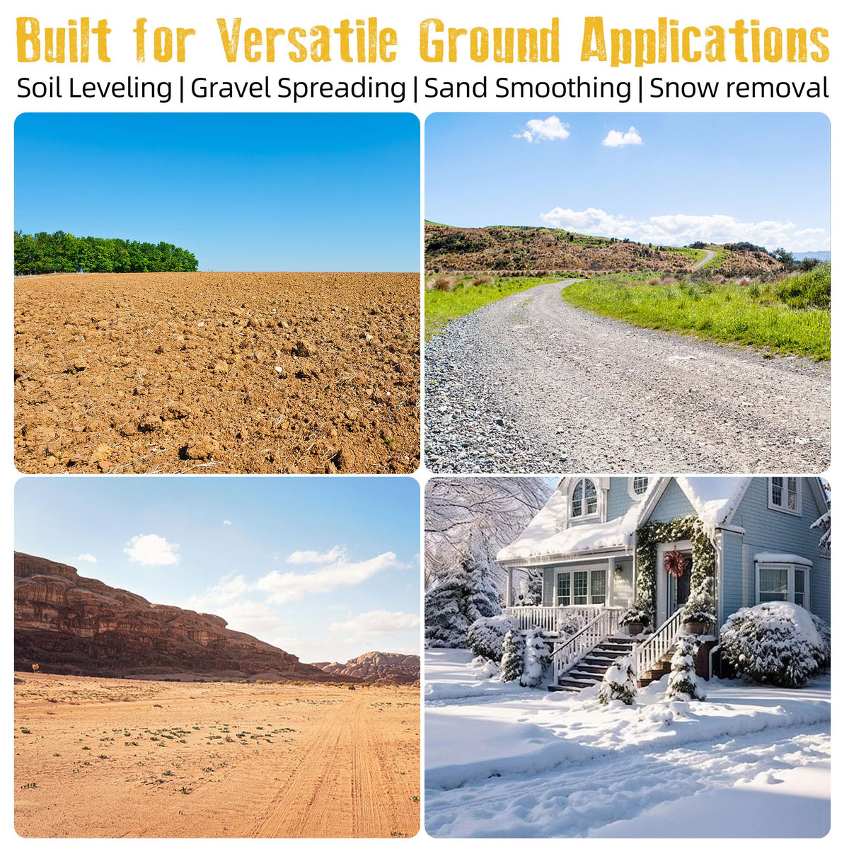 ATV/UTV Front Mount Land Leveler, 48"-60" Adjustable Steel Driveway Grader for Gravel&Dirt, Heavy Duty Yard Leveling Tool, Snow Plow Kit Compatible, 5-Position Angle, Winch Required (Sold Separately)