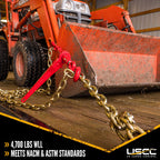 US Cargo Control Chain and Binder Set 5/16 to 3/8 Inch - (1) Ratchet Binder and (1) 16' Grade 70 Transport Chain with Grab Hooks - 5,400 LBS Working Load Limit, Secure Heavy Cargo to Trailers