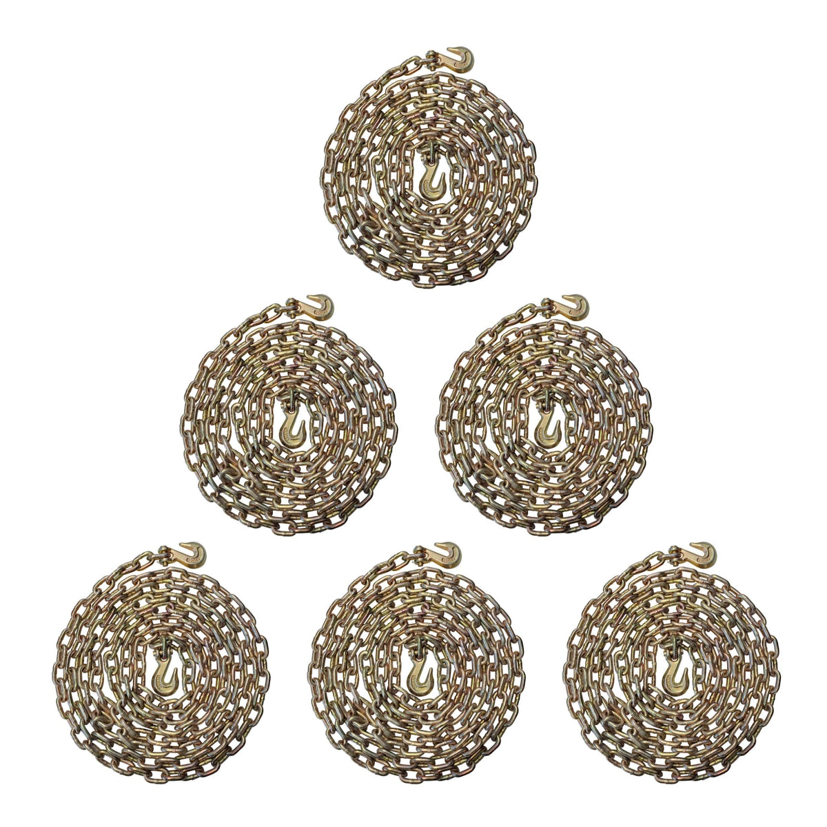 Transport Binder Chains 6 Pack, 5/16" x 20 Ft Heavy Duty Logging Tie Downs with G70 Clevis Grab Hooks